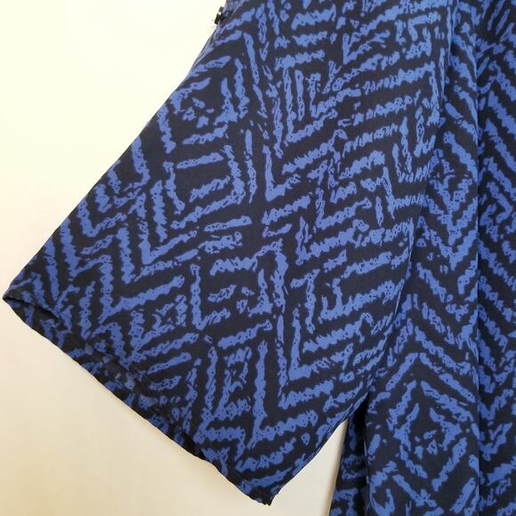 Faded Glory Blue/Black Sheer3/4 Roll Tab Sleeve Shirt String Tie Neckline Sz 2X - Picture 5 of 11